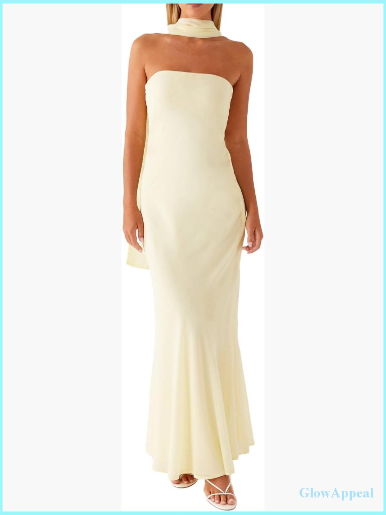 Women Strapless Bodycon Maxi Dress Mesh Sheer Backless High Slit Party